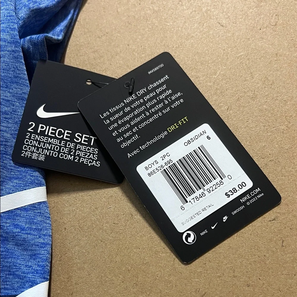 Nike Blue Heather Short Sleeve Tee with White & Navy Swoosh Shorts - Picture 6 of 6